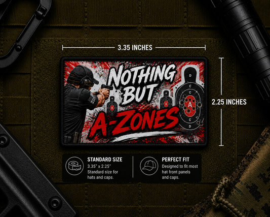 Nothing But A-Zones Patch with dimensions and backing feature information.