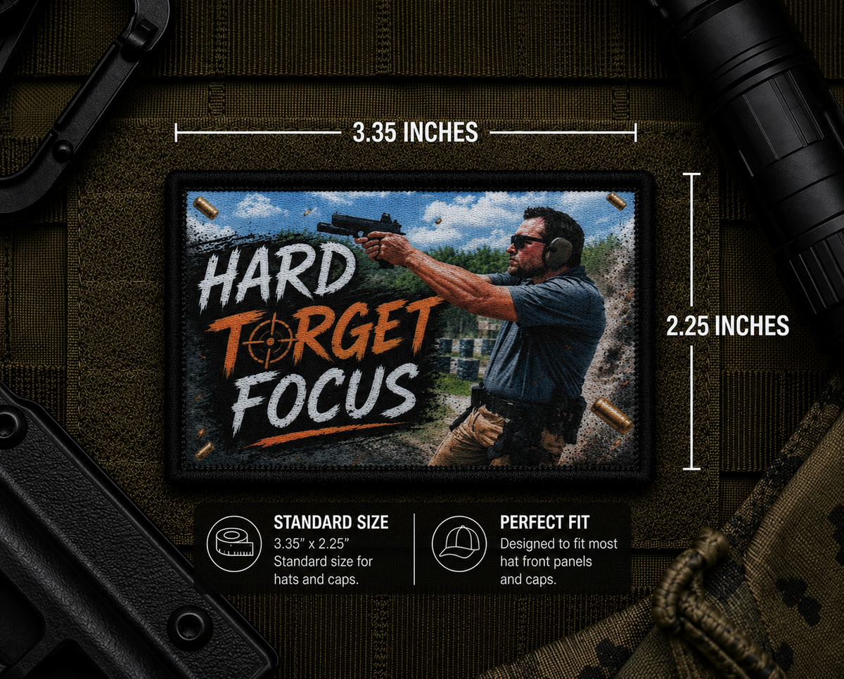 Hard Target Focus Patch with dimensions and backing feature information.