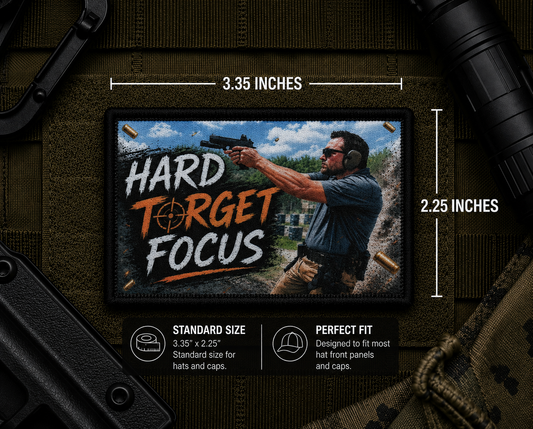 Hard Target Focus Patch with dimensions and backing feature information.