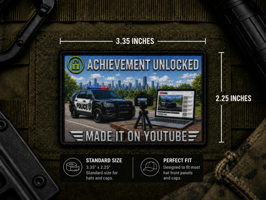 Made It On Youtube Achievement Patch with dimensions and backing feature information.