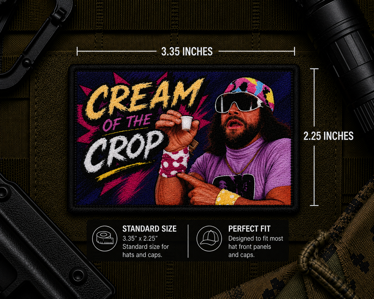 Cream Of The Crop Patch with dimensions and backing feature information.