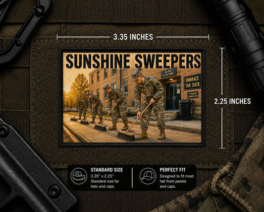Sunshine Sweeping Patch with dimensions and backing feature information.