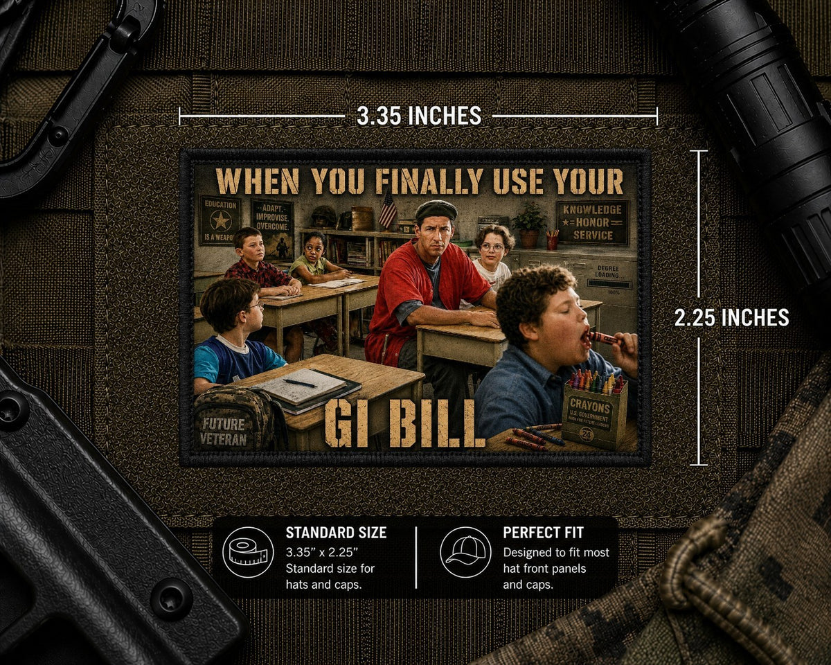 GI Bill Patch with dimensions and backing feature information.