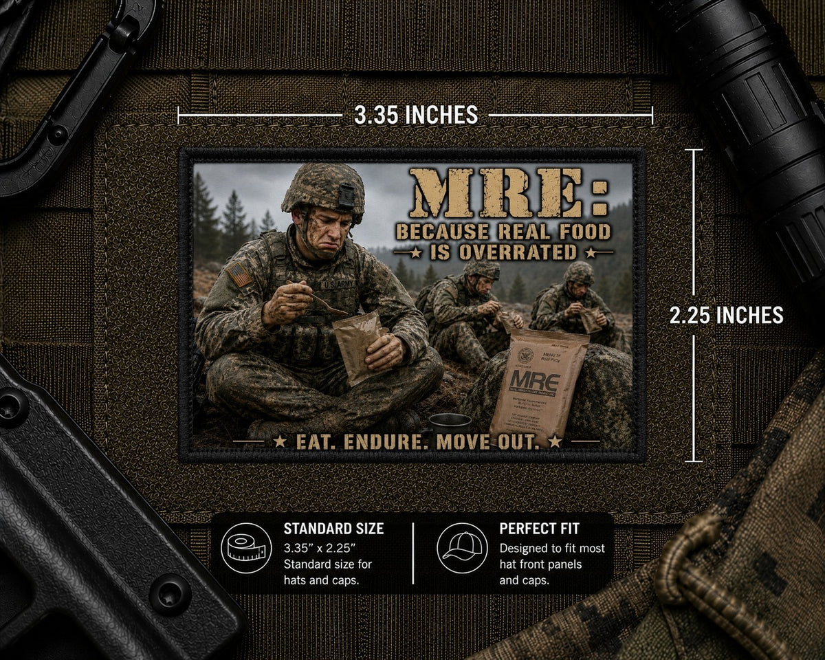 Army Chow Patch with dimensions and backing feature information.