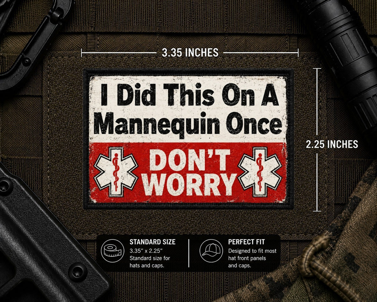 Dont Worry Patch with dimensions and backing feature information.