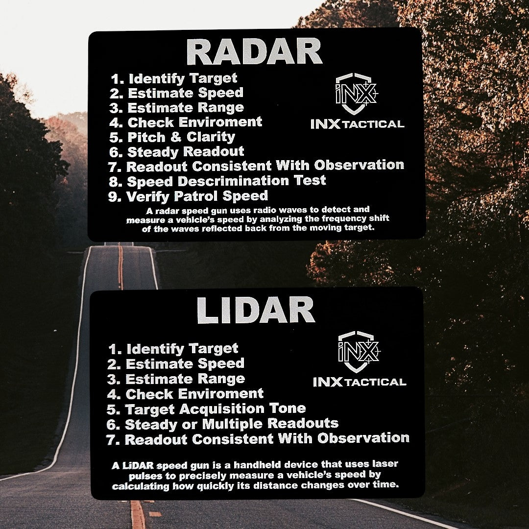 Radar & Lidar Reference Card showing laser-engraved metal card text and artwork.