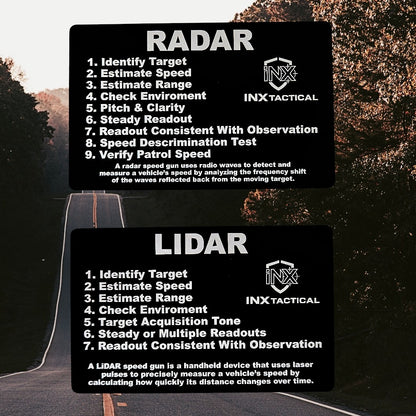 Radar & Lidar Reference Card showing laser-engraved metal card text and artwork.