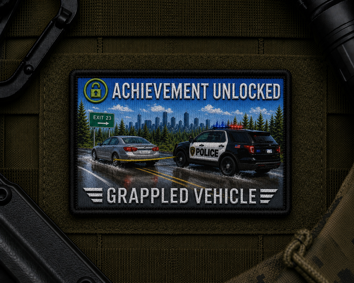 Grappled Vehicle Achievement Patch design with a black border on tactical gear.