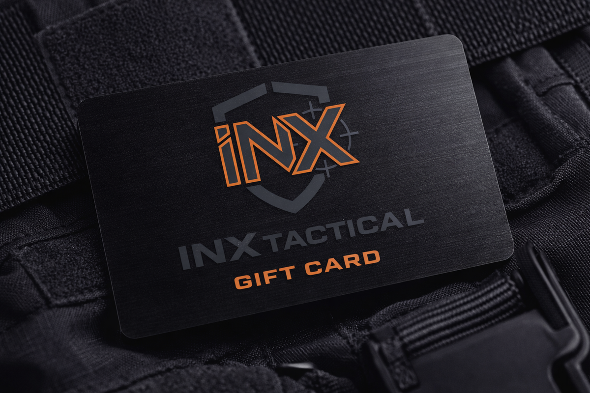 INX Tactical Gift Card product graphic showing the item and its features.