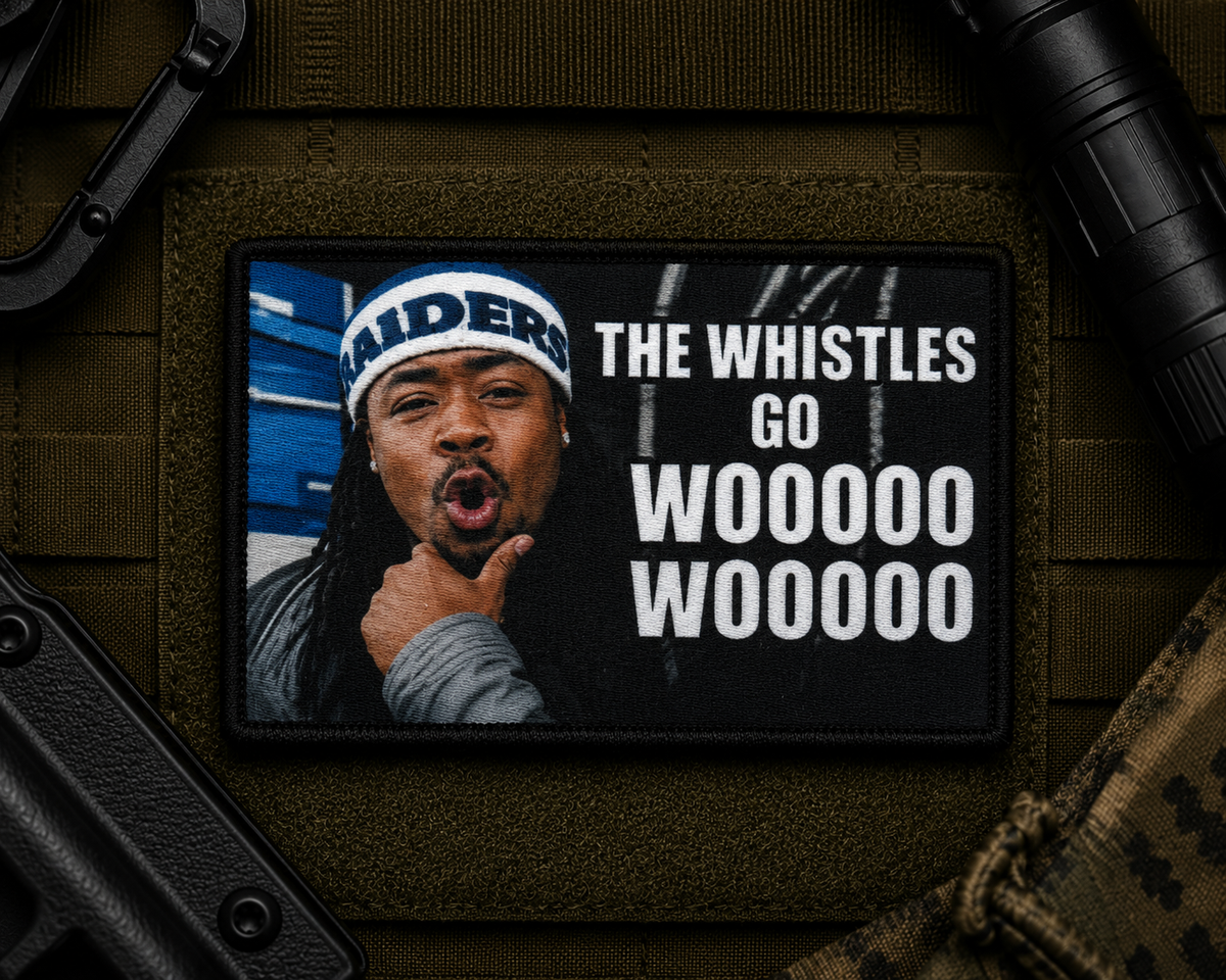 Whistles Go Wooooo Patch design with a black border on tactical gear.