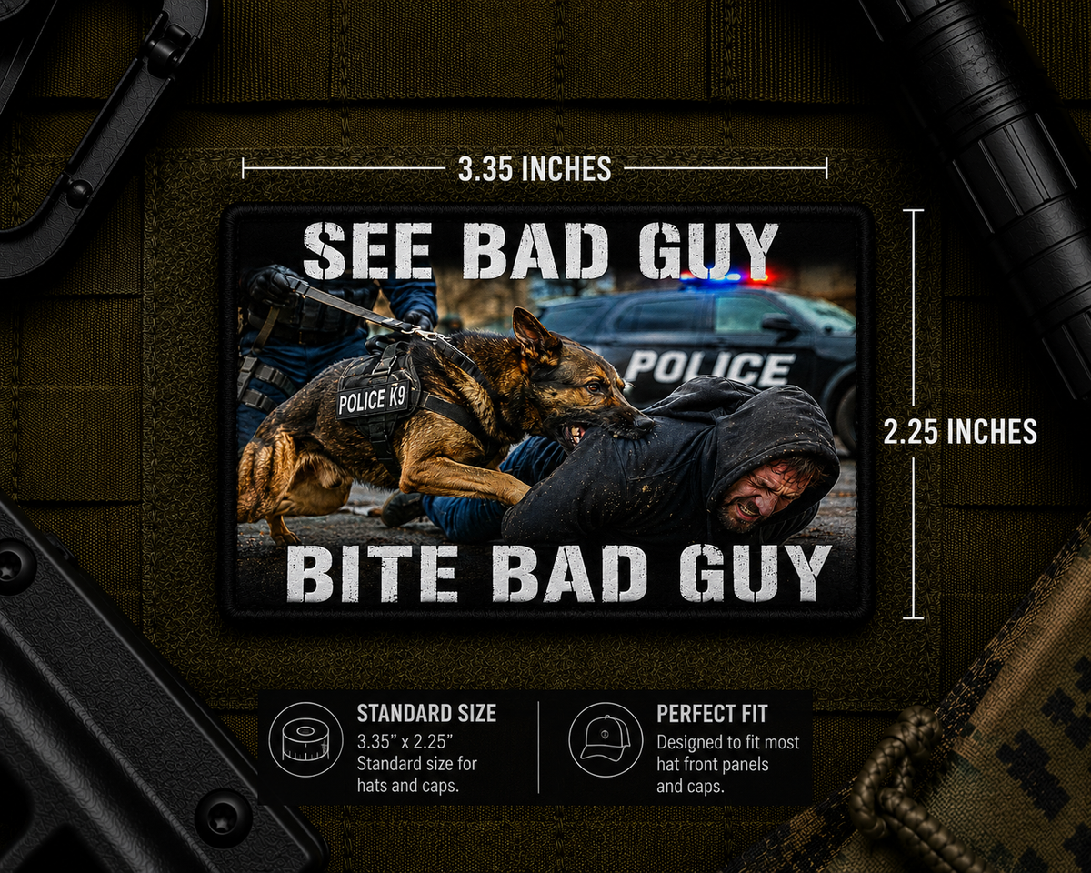 See Bad Guy Bite Bad Guy Patch with dimensions and backing feature information.
