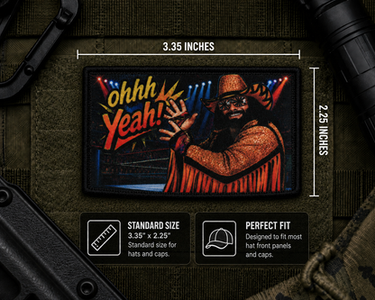 Ohhh Yeah Patch with dimensions and backing feature information.