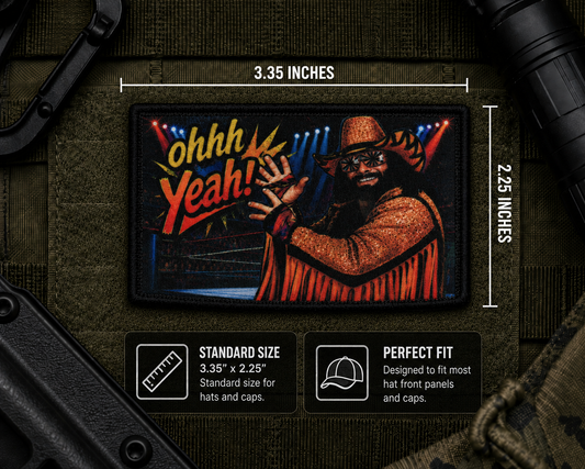 Ohhh Yeah Patch with dimensions and backing feature information.