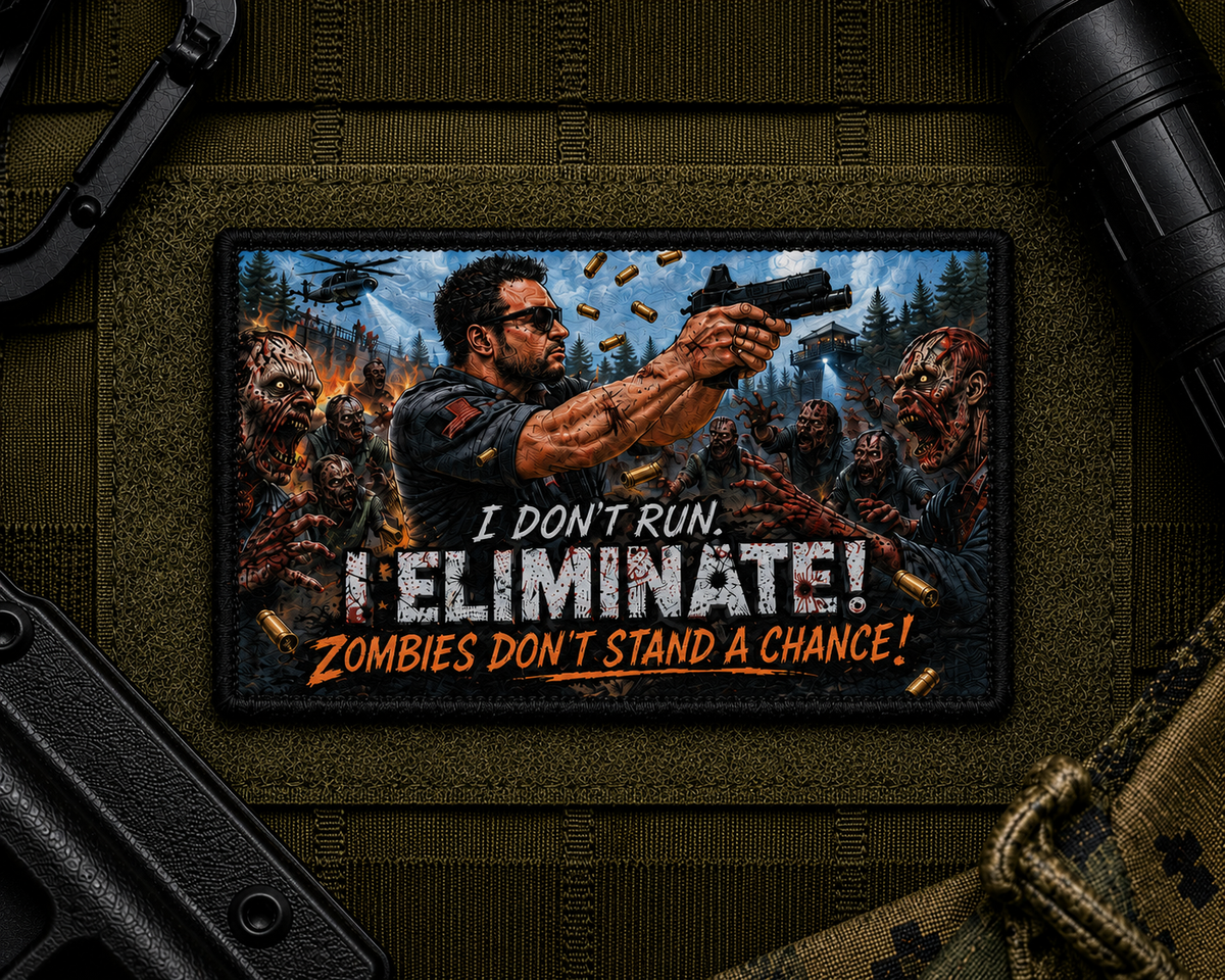 Execute Zombies Patch design with a black border on tactical gear.