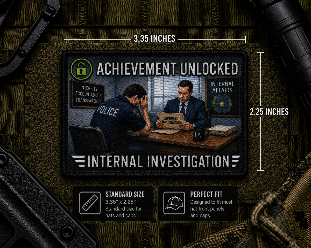 Internal Investigation Achievement Patch with dimensions and backing feature information.