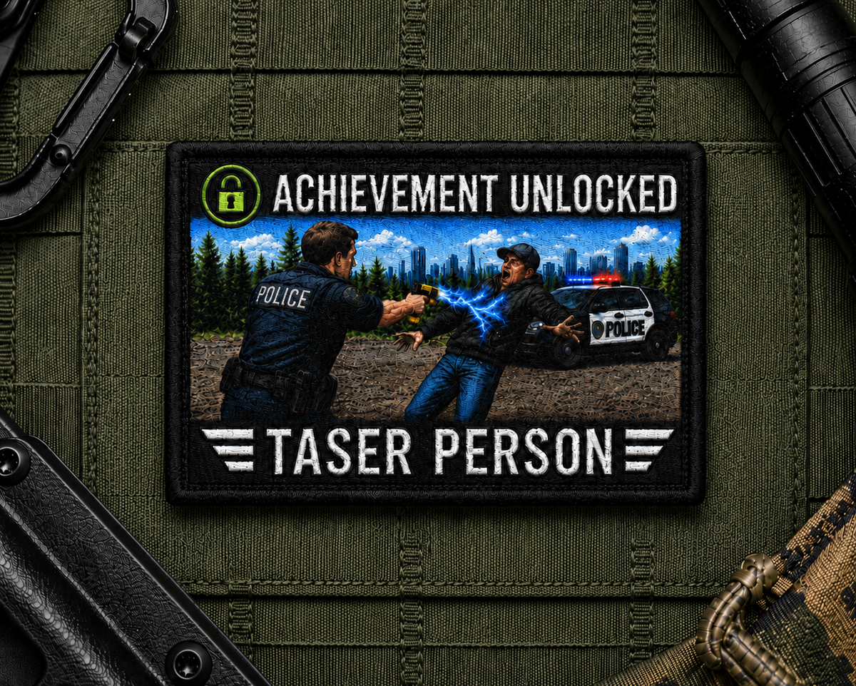 Taser Person Achievement Patch design with a black border on tactical gear.