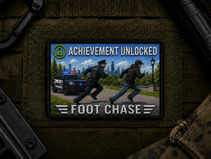 Foot Chase Achievement Patch design with a black border on tactical gear.