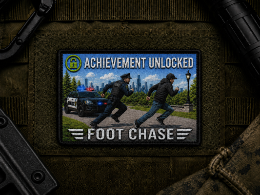 Foot Chase Achievement Patch design with a black border on tactical gear.