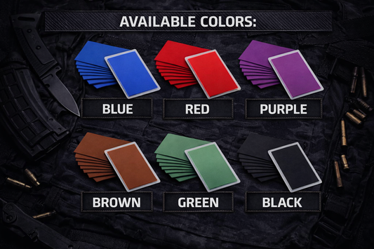 Available engraved card colors: blue, red, purple, brown, green and black.