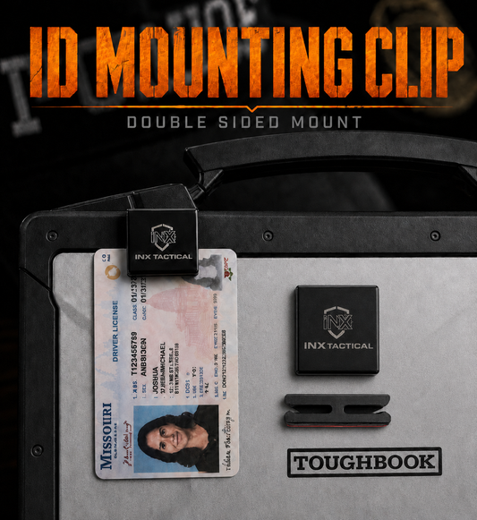 ID Mounting Clip product graphic showing the item and its features.
