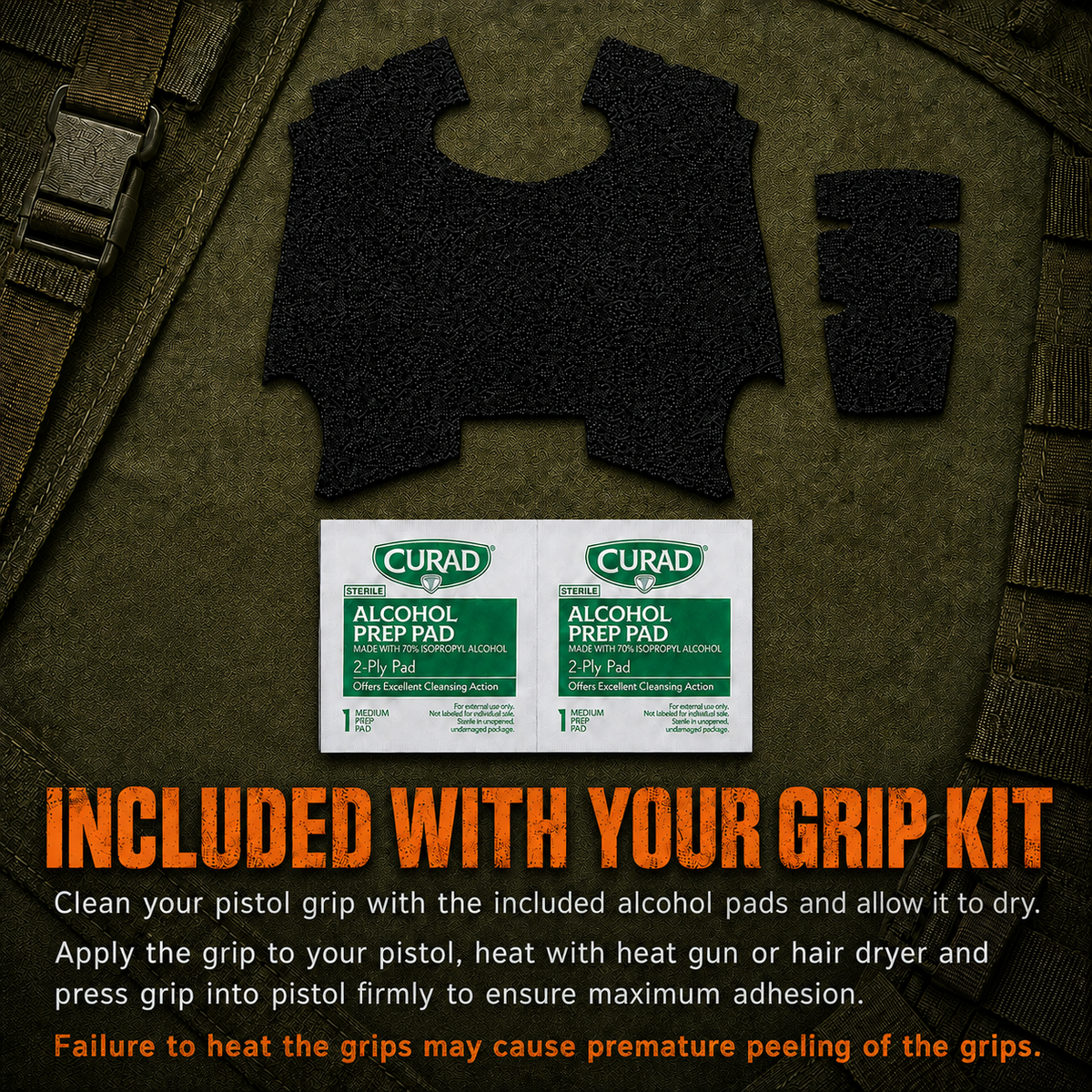 Grit Lock Grip kit with adhesive grip panels, installation information and alcohol prep pads.