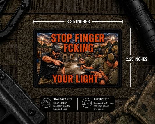 Stop Finger Fcking Your Light Patch with dimensions and backing feature information.