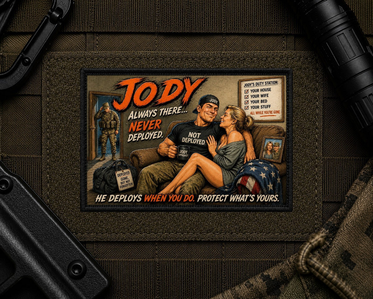 Jody Military Patch design with a black border on tactical gear.