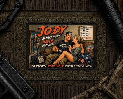 Jody Military Patch design with a black border on tactical gear.
