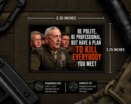 General Mattis Patch with dimensions and backing feature information.