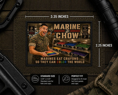 Marine Chow Patch with dimensions and backing feature information.
