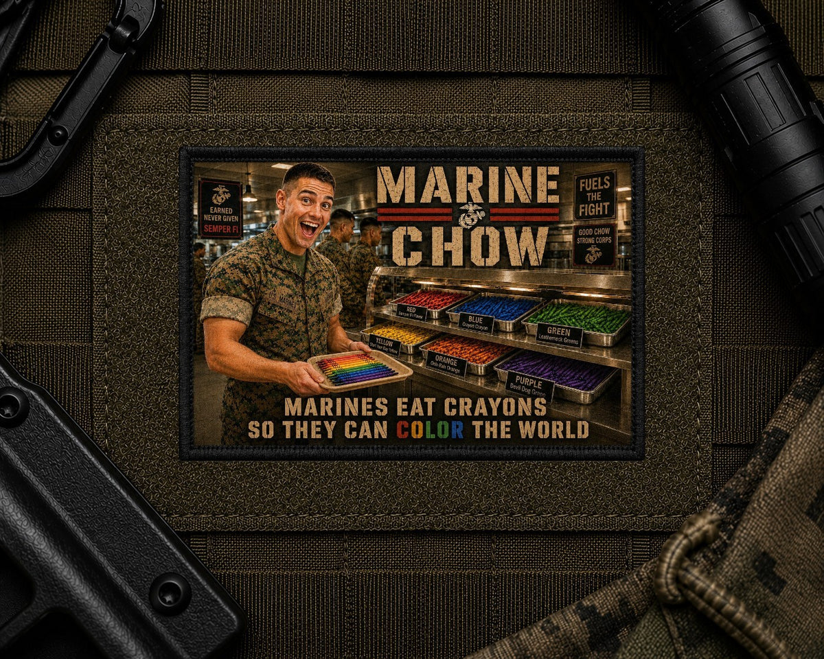 Marine Chow Patch design with a black border on tactical gear.