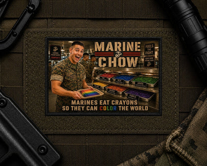 Marine Chow Patch design with a black border on tactical gear.