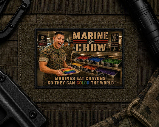 Marine Chow Patch design with a black border on tactical gear.