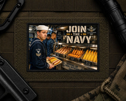 Navy Chow Patch design with a black border on tactical gear.