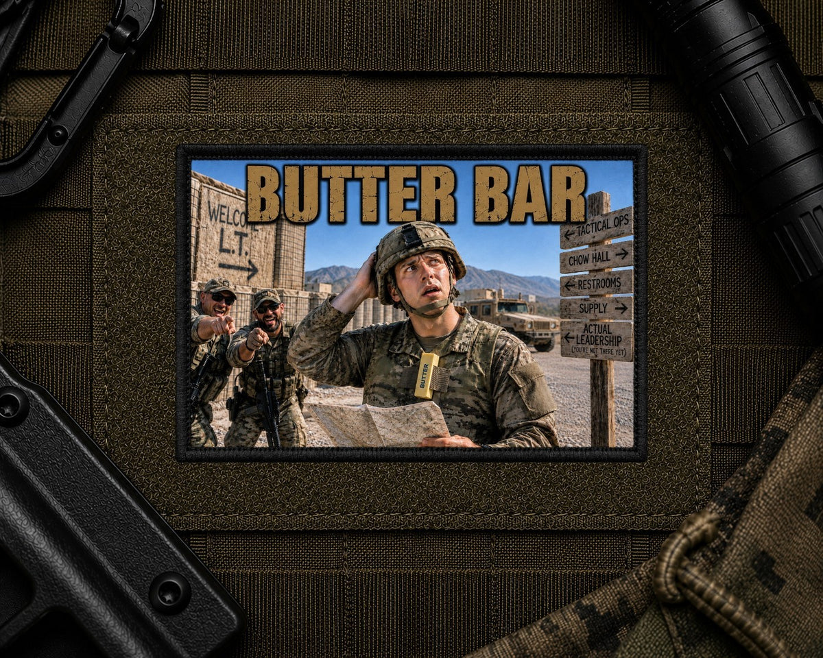 Butter Bar Patch design with a black border on tactical gear.
