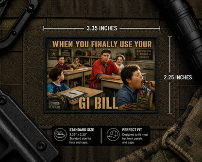 GI Bill Patch with dimensions and backing feature information.