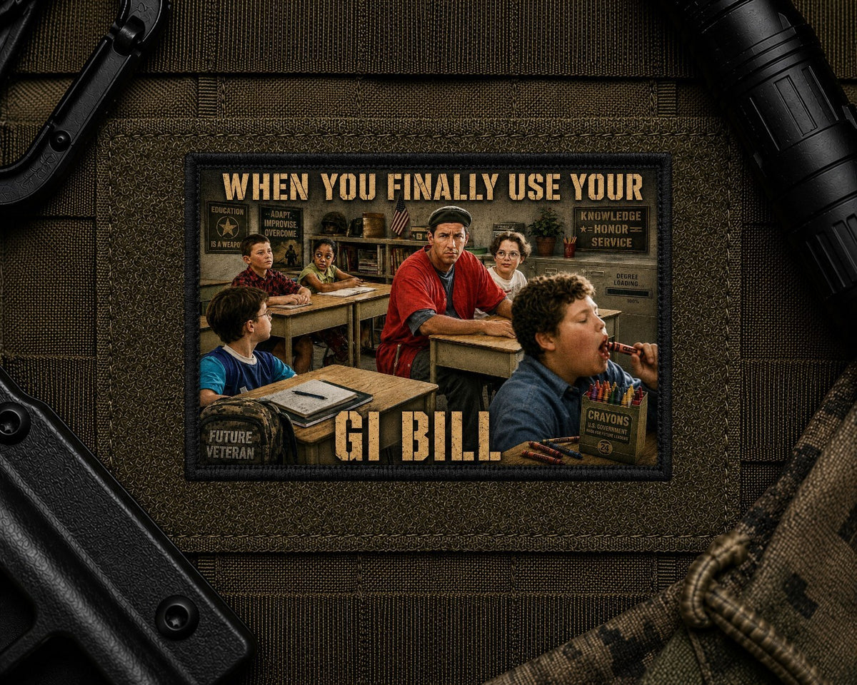 GI Bill Patch design with a black border on tactical gear.