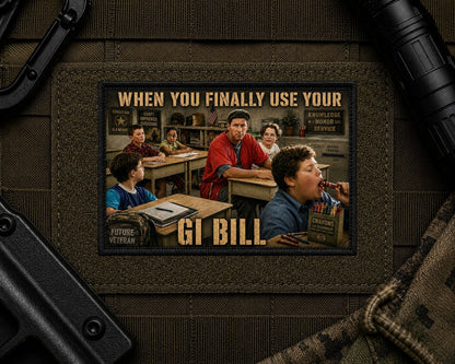 GI Bill Patch design with a black border on tactical gear.