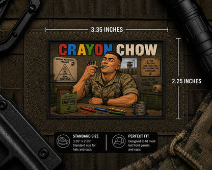 Crayon Chow Patch with dimensions and backing feature information.