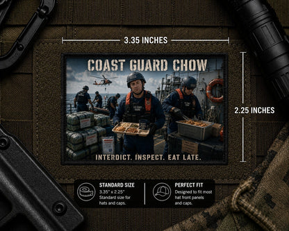 Coast Guard Chow Patch with dimensions and backing feature information.