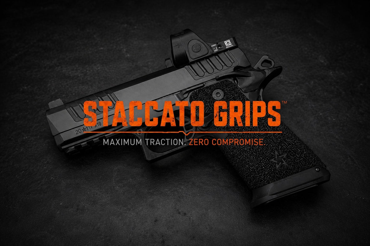 Staccato - Grit Lock Grips shown on a compatible pistol.