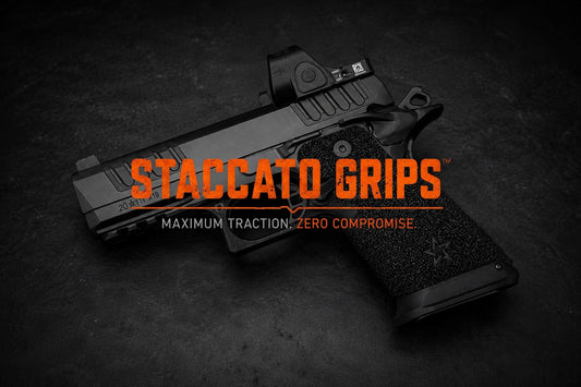 Staccato - Grit Lock Grips shown on a compatible pistol.