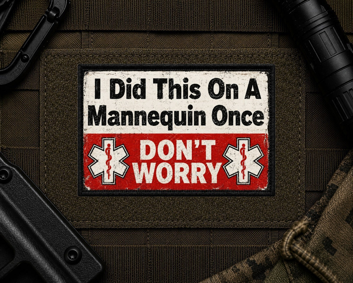 Dont Worry Patch design with a black border on tactical gear.