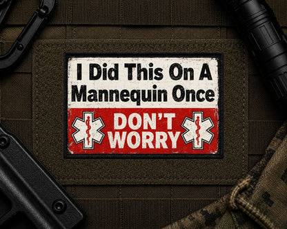 Dont Worry Patch design with a black border on tactical gear.
