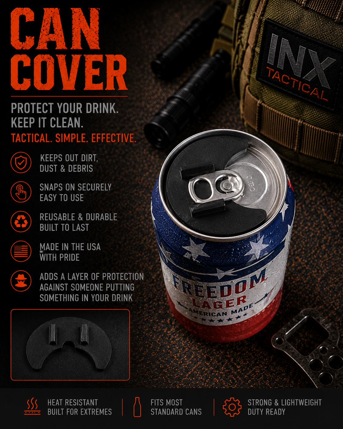 Can Cover (2 Pack) product graphic showing the item and its features.