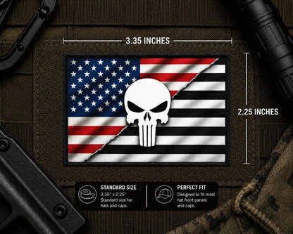 Punisher Patch with dimensions and backing feature information.