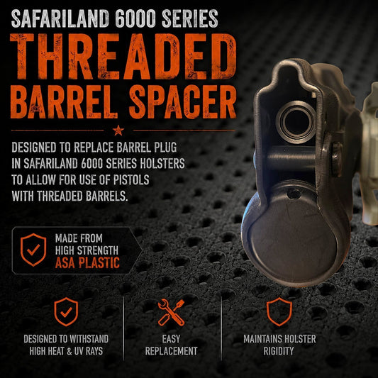 Safariland 6000 threaded barrel spacer installed in the bottom of a holster.