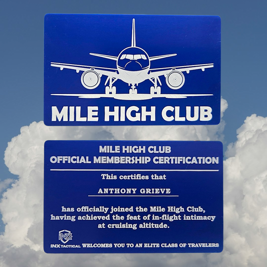 Mile High Club Card showing laser-engraved metal card text and artwork.